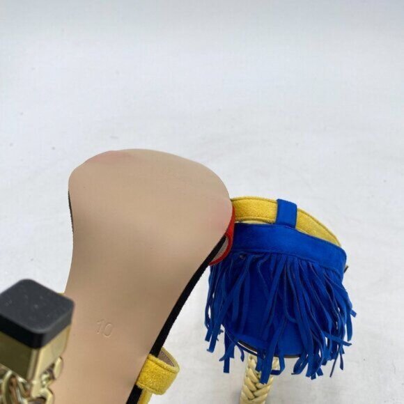 Women's Fringe Heels Ankle Strap Faux Suede Chunky Heel Shoes - Picture 5 of 6